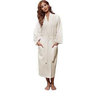 Kassatex New York Uni Sex White Textured Robe Hand Pockets Belt‎ Waist Size XL